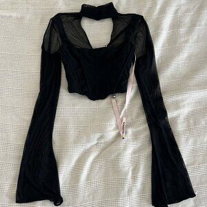 NWT House of CB Black Bell Sleeve Corset Top Size XS